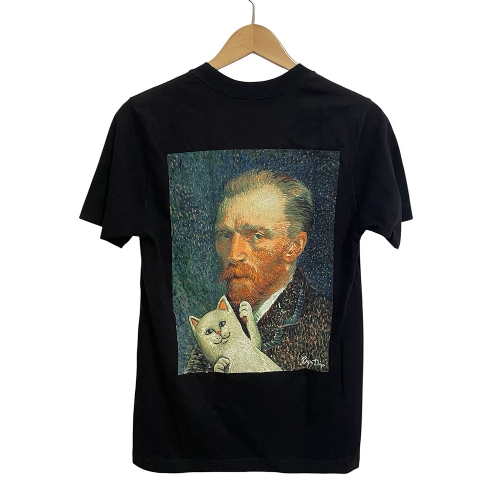 Ripndip Black T-Shirt with Cat and Van Gogh Graphic